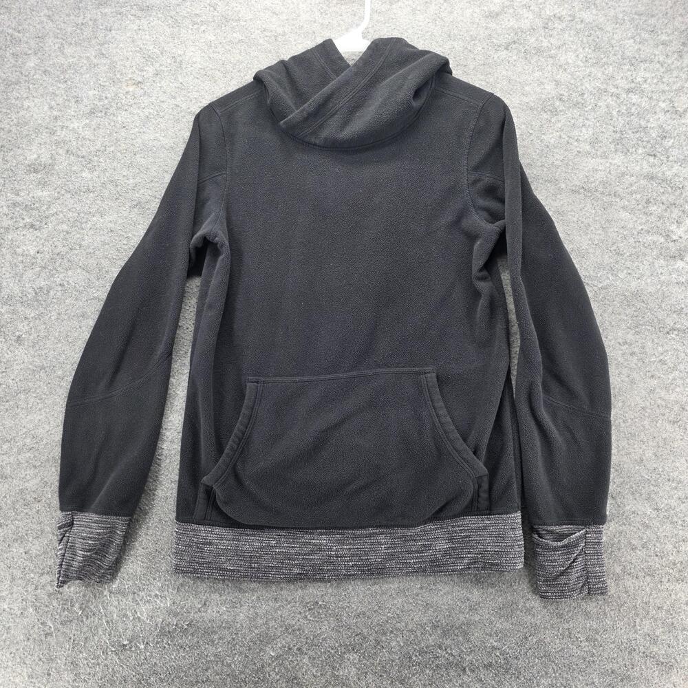 Lululemon Hoodie Womens Medium Black Heather Trim Fleece Kangaroo Thumbholes
